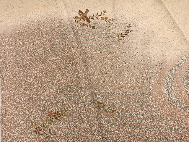 平和屋着物■訪問着 刺繍 流水花喰鳥文 たたき染め 金彩 正絹 逸品 BAAW7850hv