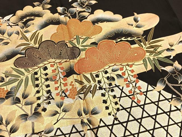 平和屋着物■豪華黒留袖 駒刺繍 エ霞松文 金銀彩 正絹 逸品 BAAW7864hv