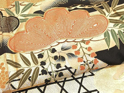 平和屋着物■豪華黒留袖 駒刺繍 エ霞松文 金銀彩 正絹 逸品 BAAW7864hv