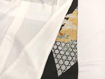平和屋着物■豪華黒留袖 駒刺繍 エ霞松文 金銀彩 正絹 逸品 BAAW7864hv