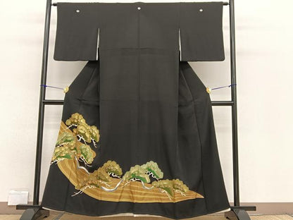 平和屋着物■豪華黒留袖 駒刺繍 浜松文 金彩 正絹 逸品 BAAW7869hv