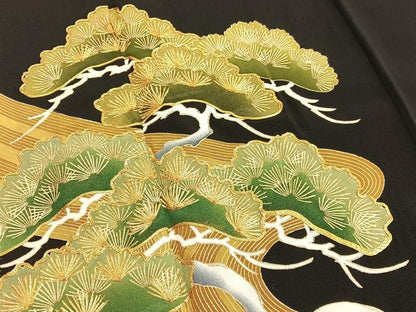 平和屋着物■豪華黒留袖 駒刺繍 浜松文 金彩 正絹 逸品 BAAW7869hv