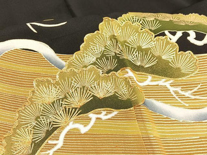 平和屋着物■豪華黒留袖 駒刺繍 浜松文 金彩 正絹 逸品 BAAW7869hv
