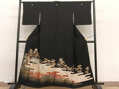 平和屋着物■豪華黒留袖 寿光織 渡橋浜松文 金銀糸 正絹 逸品 BAAW7873hv