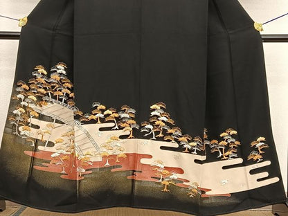 平和屋着物■豪華黒留袖 寿光織 渡橋浜松文 金銀糸 正絹 逸品 BAAW7873hv
