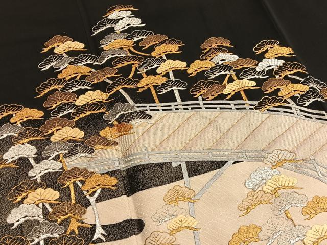 平和屋着物■豪華黒留袖 寿光織 渡橋浜松文 金銀糸 正絹 逸品 BAAW7873hv