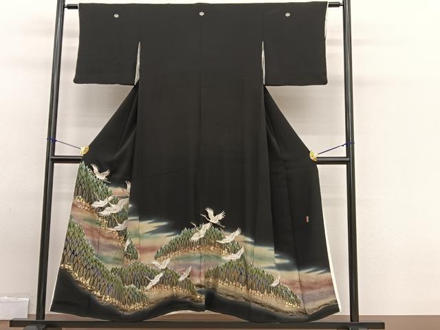 平和屋着物■豪華黒留袖 作家物 刺繍 飛鶴風景文 暈し染め 金彩 正絹 逸品 BAAW7884hv