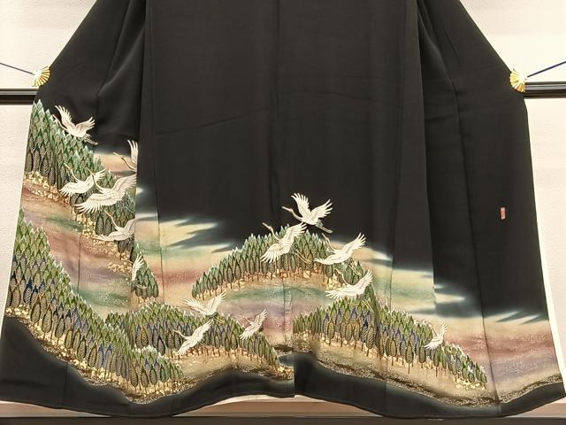平和屋着物■豪華黒留袖 作家物 刺繍 飛鶴風景文 暈し染め 金彩 正絹 逸品 BAAW7884hv