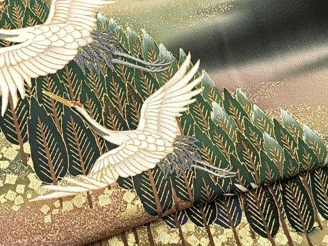 平和屋着物■豪華黒留袖 作家物 刺繍 飛鶴風景文 暈し染め 金彩 正絹 逸品 BAAW7884hv