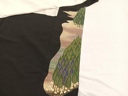 平和屋着物■豪華黒留袖 作家物 刺繍 飛鶴風景文 暈し染め 金彩 正絹 逸品 BAAW7884hv