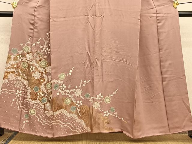 平和屋着物■訪問着 絞り 刺繍 枝梅文 金彩 正絹 逸品 BAAW7888hv