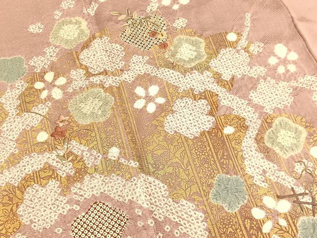 平和屋着物■訪問着 絞り 刺繍 枝梅文 金彩 正絹 逸品 BAAW7888hv