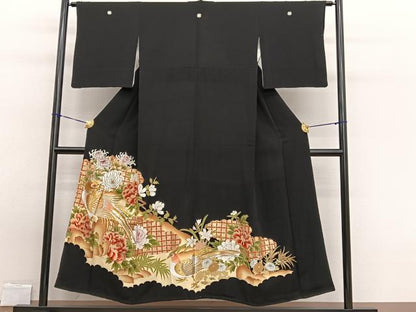 平和屋着物■豪華黒留袖 刺繍 尾長鳥花文 金彩 正絹 逸品 BAAW7891hv