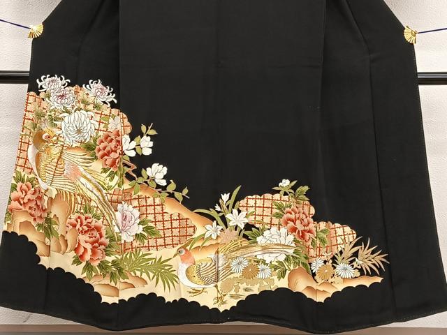 平和屋着物■豪華黒留袖 刺繍 尾長鳥花文 金彩 正絹 逸品 BAAW7891hv