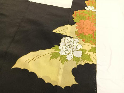 平和屋着物■豪華黒留袖 刺繍 尾長鳥花文 金彩 正絹 逸品 BAAW7891hv