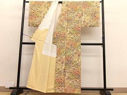 平和屋着物■上質な小紋 型染め 花車文 正絹 逸品 BAAW7893hv