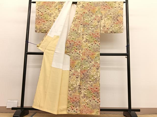 平和屋着物■上質な小紋 型染め 花車文 正絹 逸品 BAAW7893hv