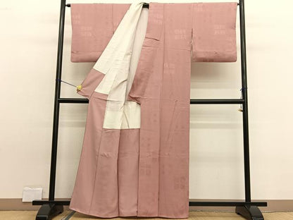 平和屋着物■上質な色無地 幾何学地紋 ときがら茶色 正絹 逸品 BAAW7896hv