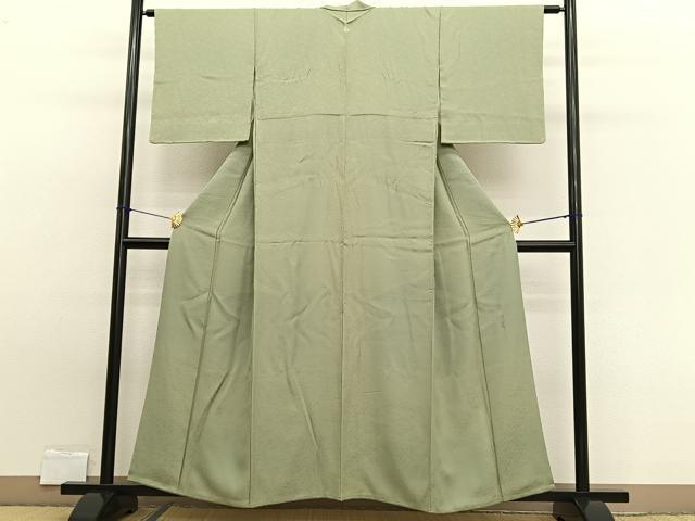 平和屋着物■上質な色無地 作家物 花唐草地紋 若芽色 正絹 逸品 BAAW7899hv
