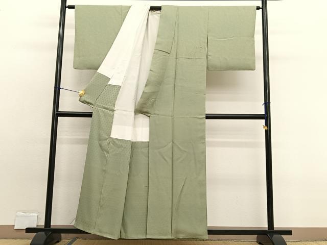 平和屋着物■上質な色無地 作家物 花唐草地紋 若芽色 正絹 逸品 BAAW7899hv