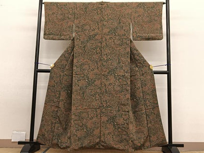 平和屋着物■上質な小紋 更紗花文 鬼しぼ縮緬 正絹 逸品 BAAW7902hv