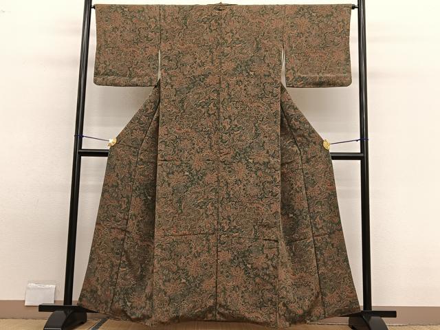 平和屋着物■上質な小紋 更紗花文 鬼しぼ縮緬 正絹 逸品 BAAW7902hv