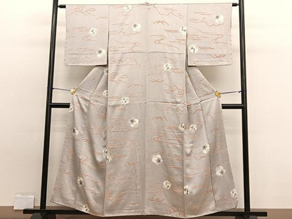 平和屋着物■上質な小紋 手描き 絞り 流水花文 正絹 逸品 未使用 BAAW7912hv