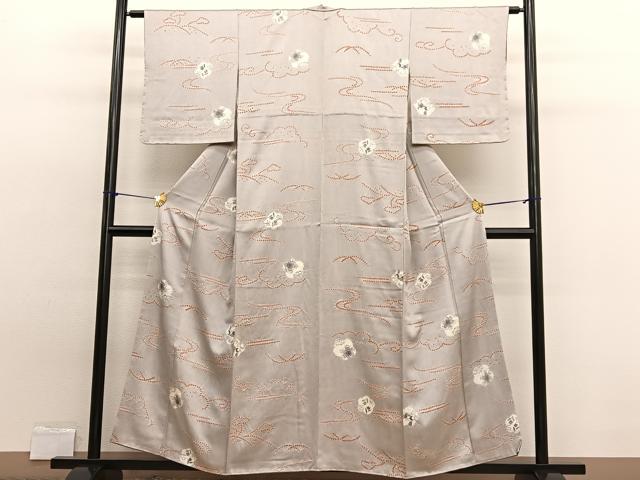 平和屋着物■上質な小紋 手描き 絞り 流水花文 正絹 逸品 未使用 BAAW7912hv