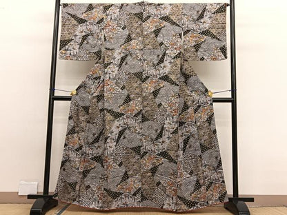 平和屋着物■上質な小紋 型染め 切嵌花鳥文 金彩 正絹 逸品 BAAW7925hv