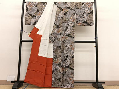 平和屋着物■上質な小紋 型染め 切嵌花鳥文 金彩 正絹 逸品 BAAW7925hv