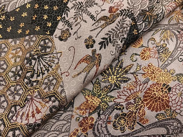 平和屋着物■上質な小紋 型染め 切嵌花鳥文 金彩 正絹 逸品 BAAW7925hv