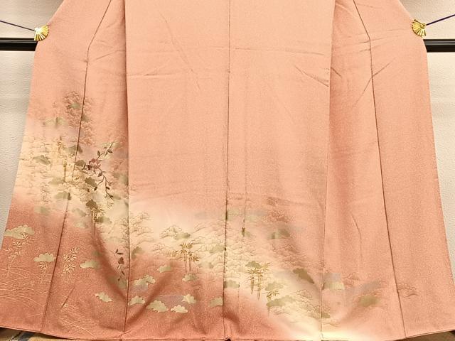 平和屋着物■訪問着 刺繍 松枝花文 暈し染め 金銀彩 正絹 逸品 BAAW7935hv