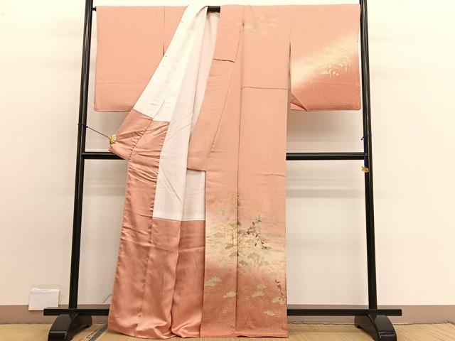 平和屋着物■訪問着 刺繍 松枝花文 暈し染め 金銀彩 正絹 逸品 BAAW7935hv