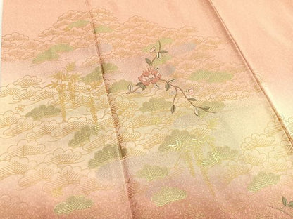 平和屋着物■訪問着 刺繍 松枝花文 暈し染め 金銀彩 正絹 逸品 BAAW7935hv