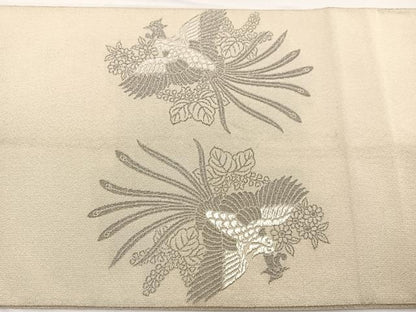 平和屋着物◎太鼓柄袋帯　唐織　つづれ　鳳凰花文　プラチナ箔　正絹　逸品　BAAW7942hv