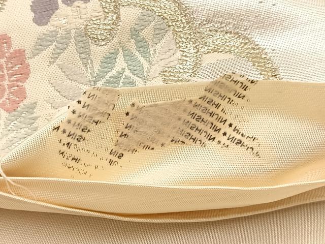 平和屋着物◎西陣　六通柄袋帯　唐織　立波飛鶴花文　金銀糸　正絹　逸品　BAAW7945hv