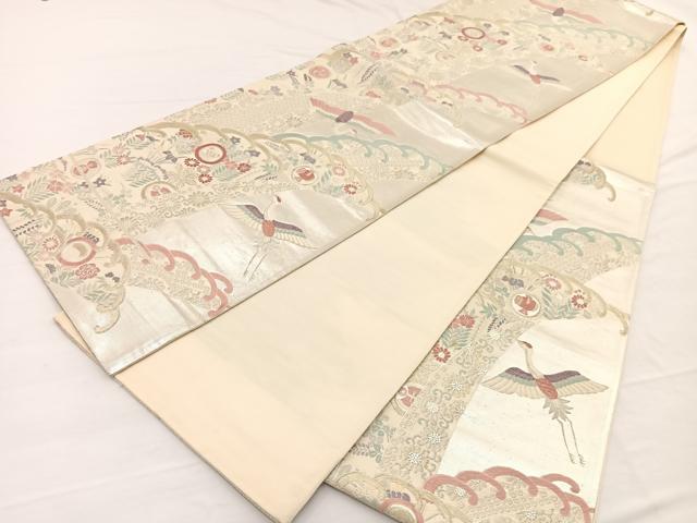 平和屋着物◎西陣　六通柄袋帯　唐織　立波飛鶴花文　金銀糸　正絹　逸品　BAAW7945hv