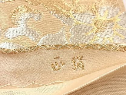 平和屋着物◎西陣　服部織物謹製　六通柄袋帯　唐織　白鳥緞子　飾花文　金銀糸　正絹　逸品　BAAW7951hv