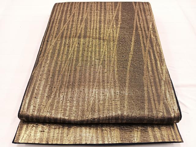 平和屋着物◎六通柄袋帯　竹　金糸　正絹　逸品　BAAW7955hv