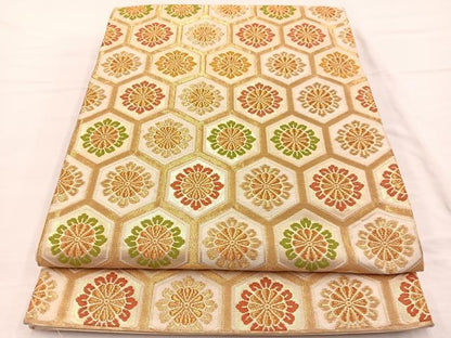 平和屋着物◎西陣　六通柄袋帯　亀甲花文　金糸　正絹　逸品　BAAW7963hv