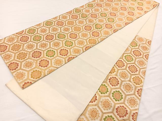 平和屋着物◎西陣　六通柄袋帯　亀甲花文　金糸　正絹　逸品　BAAW7963hv