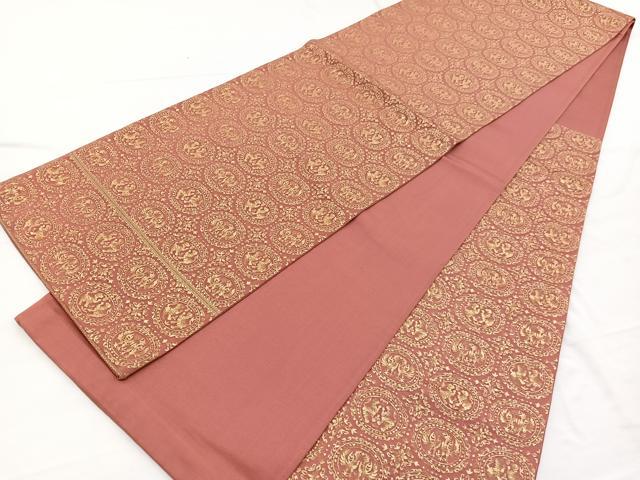 平和屋着物◎六通柄袋帯　円文白虎朱雀錦　金糸　正絹　逸品　BAAW7965hv