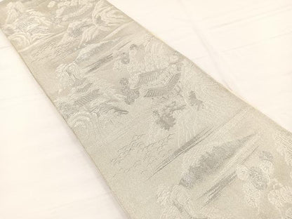 平和屋着物◎六通柄袋帯　風景文　銀糸　正絹　逸品　BAAW7969hv