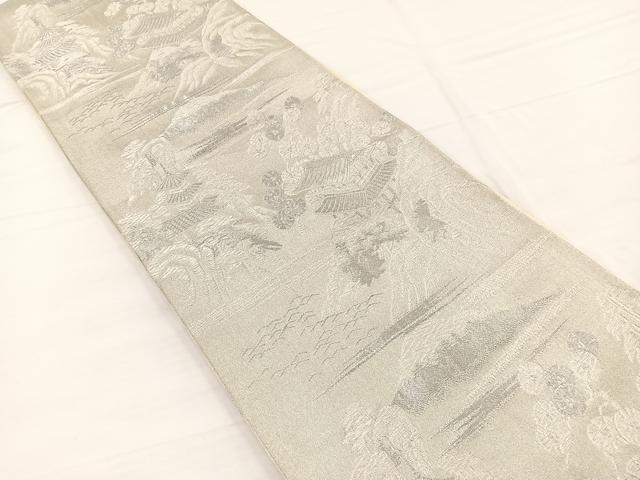 平和屋着物◎六通柄袋帯　風景文　銀糸　正絹　逸品　BAAW7969hv