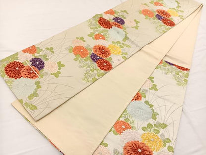 平和屋着物◎六通柄袋帯　唐織　菊　銀糸　正絹　逸品　BAAW7970hv
