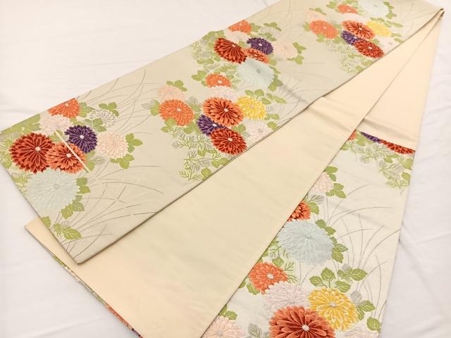 平和屋着物◎六通柄袋帯　唐織　菊　銀糸　正絹　逸品　BAAW7970hv