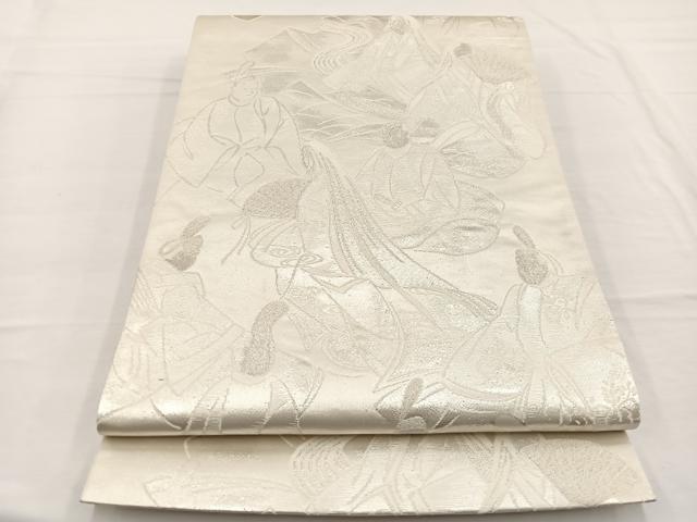 平和屋着物◎六通柄袋帯　唐織　三十六歌仙　銀糸　正絹　逸品　BAAW7971hv