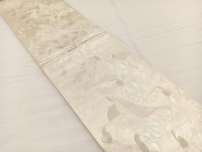 平和屋着物◎六通柄袋帯　唐織　三十六歌仙　銀糸　正絹　逸品　BAAW7971hv