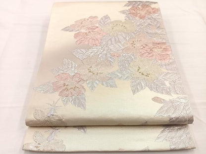 平和屋着物◎六通柄袋帯　ふくれ織　草花文　金銀糸　正絹　逸品　BAAW7972hv