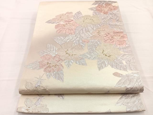 平和屋着物◎六通柄袋帯　ふくれ織　草花文　金銀糸　正絹　逸品　BAAW7972hv